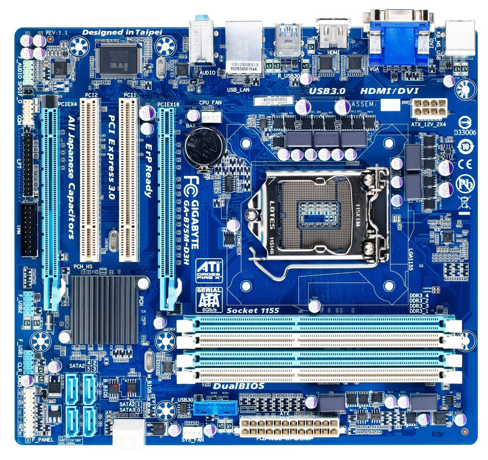 Материнська плата Gigabyte GA-B75M-D3H (s1155, Intel B75, PCI-Ex16) DVI/VGA/HDMI OEM Гарантия 3 мес.