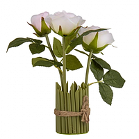 Декоративний букет з 3-х троянд ніжно-рожевий 23 см