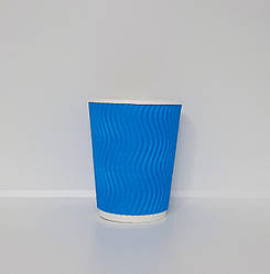 Стакан гофра Хвиля блакитний 250 мл одноразовий стаканчик гофрований для капучино чаю