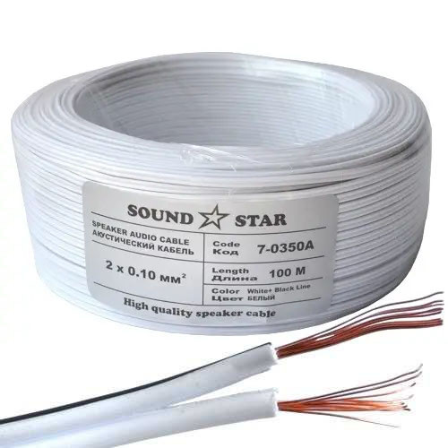 Кабель живлення Sound Star, CCA, 2х0.10мм2, білий, 100м