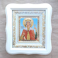 Ікона Людмила свята мучениця, лик 10х12 см, у білому фігурному дерев'яному кіоті