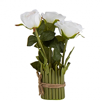 Декоративный букет из 3-х роз белый 23 см