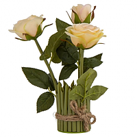 Декоративный букет из 3-х роз персиковый 23 см
