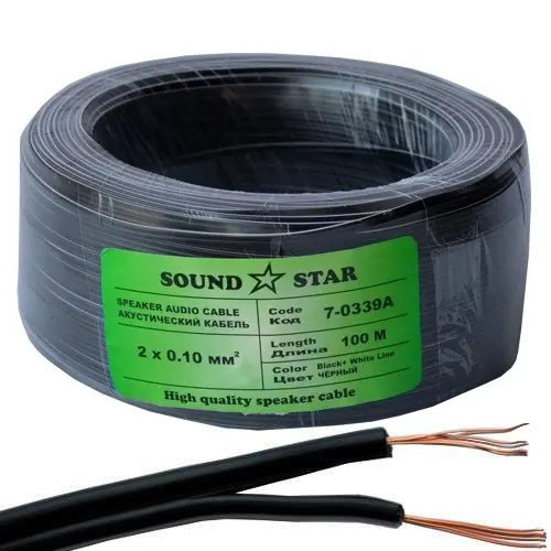 Кабель живлення Sound Star, CCA, 2х0.10мм2, чорний, 100м