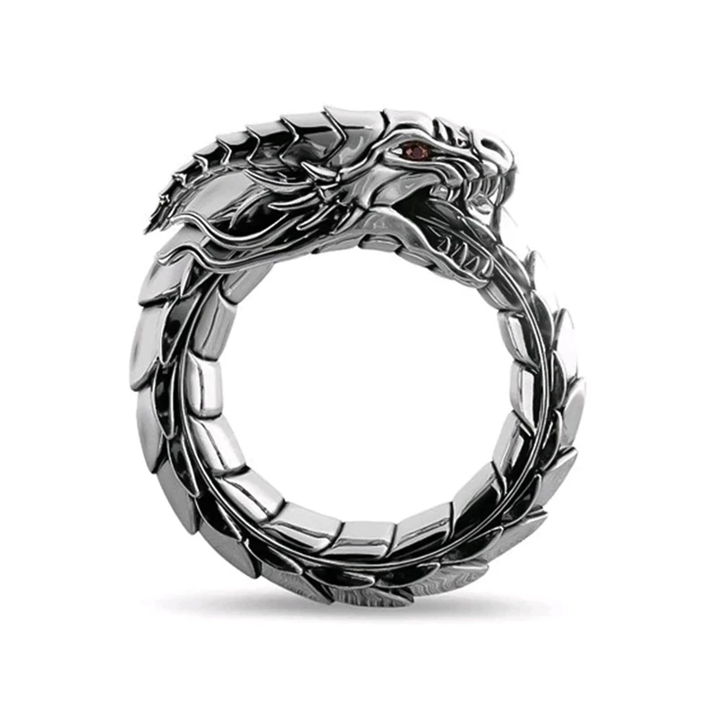 Кольцо скандинавский дракон Уроборос перстень в виде серебряного дракона который сам себя кусает размер 22 - фото 2 - id-p1887845832