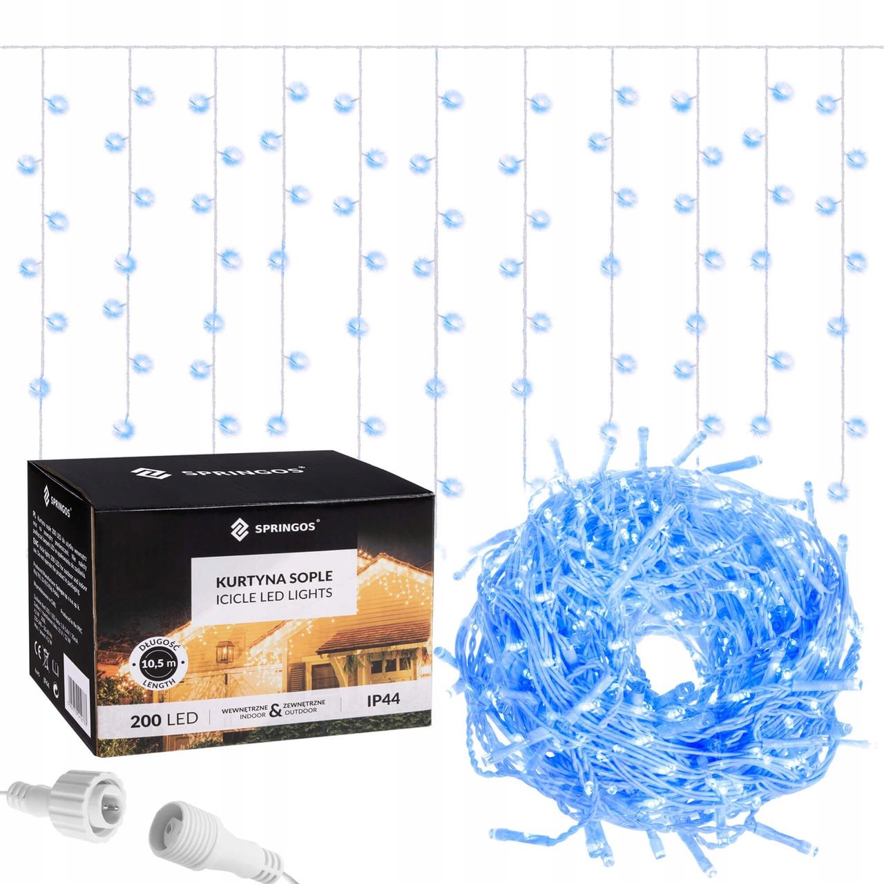Гірлянда бахрома вулична (зовнішня) Springos 8 м 200 LED CL0202 Blue W_1875