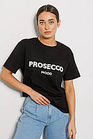 Женская однотонная футболка с надписью PROSECCO MOOD