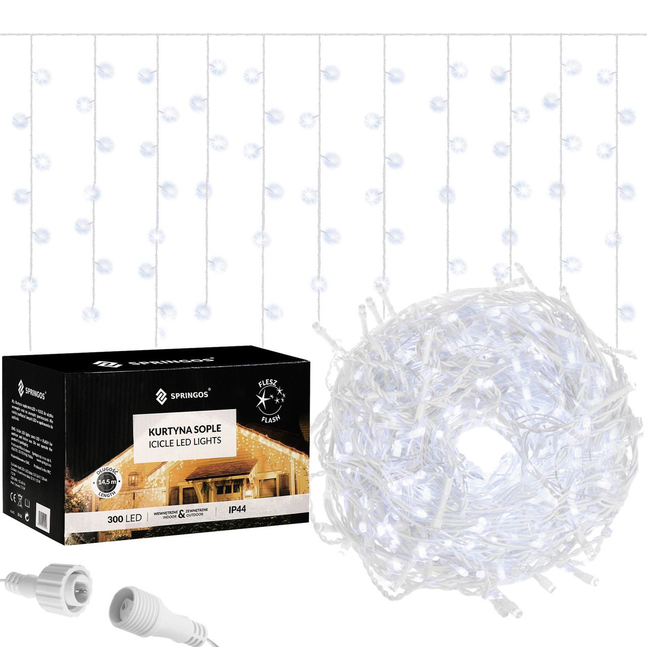 Гірлянда бахрома вулична (зовнішня) Springos 12 м 300 LED + Flash CL0316 Cold White Original W_1788