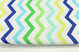 Бавовняна тканина "Зиґзаґ" салатового, синього, жовтого кольору No326, фото 6