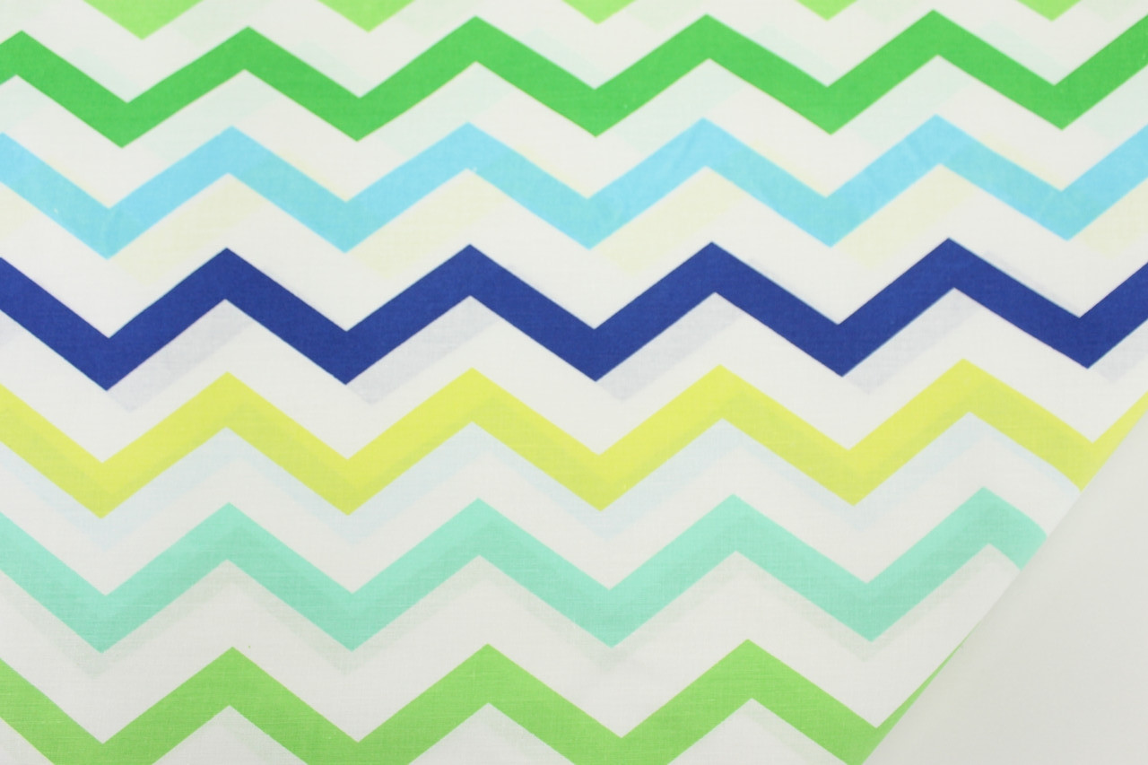 Бавовняна тканина "Зиґзаґ" салатового, синього, жовтого кольору No326, фото 1