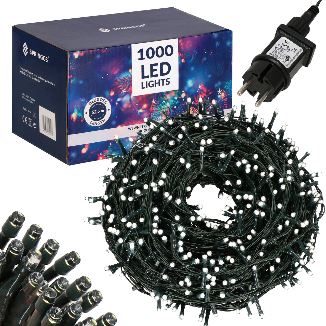 Гірлянда вулична 50 м Springos CL1000 Cold White 1000 LED зовнішня світлодіодна W_1800