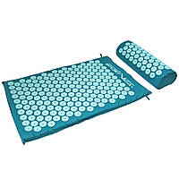 Килимок акупунктурний + валик SportVida SV-HK0283 Turquoise/Turquoise Аплікатор Кузнєцова 66 x 40 см  Набір W_1806