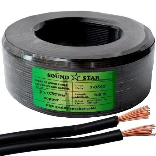 Кабель живлення 2х0.35мм.кв, Cu мідь, чорний, 100м, Sound Star
