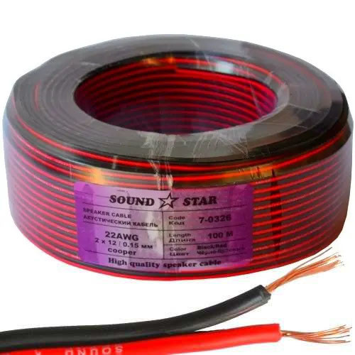 Кабель живлення 2 жили 12х0.15мм, 0.22мм², CU мідь 22AWG, червоно-чорний, 100м, Sound Star