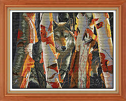 Вовки в лісі Набір для вишивання хрестом із друкованою схемою на тканині Joy Sunday D064