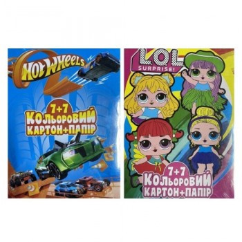 Кольоровий папір і кольоровий картон шкільний набір А4 7+7аркушів Polly, фото 1