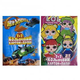 Кольоровий папір і кольоровий картон шкільний набір А4 7+7аркушів Polly