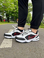 Мужские / женские кроссовки Nike Air Monarch Black White «Red Logo»