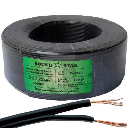 Кабель живлення 2х0.22мм.кв, Cu мідь, чорний, 100м, Sound Star