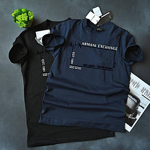 Літня футболка Blue Emporio Armani Exchange темно-синя бавовна брендова футболка для хлопця Армані принт, фото 1