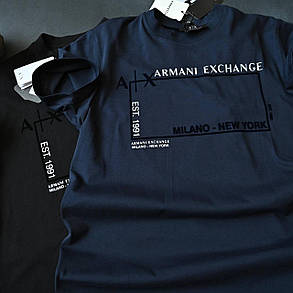 Літня футболка Blue Emporio Armani Exchange темно-синя бавовна брендова футболка для хлопця Армані принт, фото 3