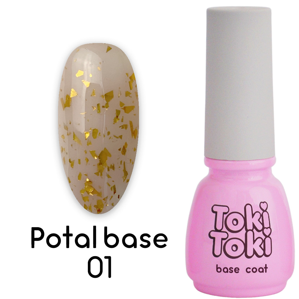 База для нігтів з частинками фольги (поталь) Toki-Toki Potal 5 мл №01