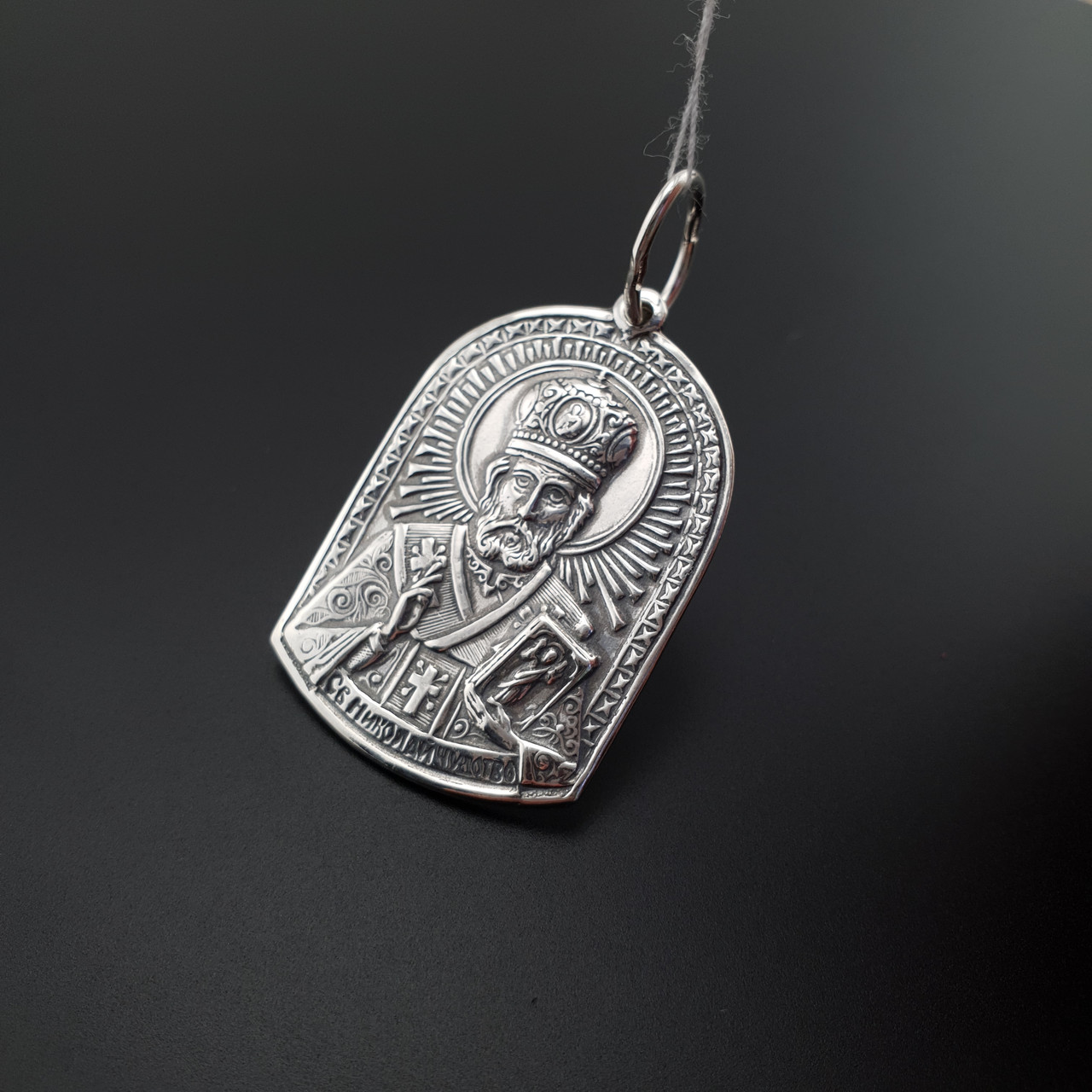 Срібний кулон іконка Святий Микола. Підвіска ладанка Миколай Чудотворець срібло 925