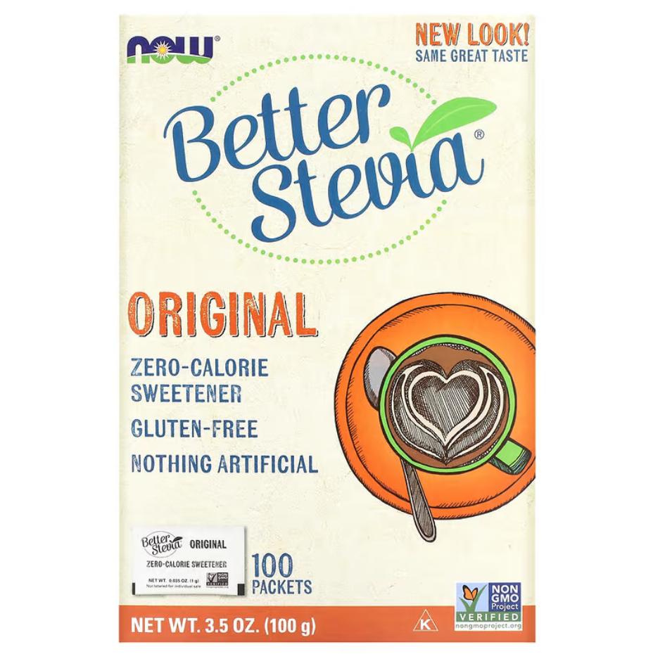 Стевія Better Stevia Zero-Calorie Sweetener Original Now Foods 100 пакетиків, фото 1