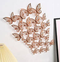 Бабочки интерьерные на стену розовое золото в наборе 12шт. разных размеров, в набор входит 2х сторонний скотч