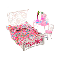 Спальня для кукол Барби кукольная мебель кровать трюмо стул зеркало ваза с цветами Gloria
