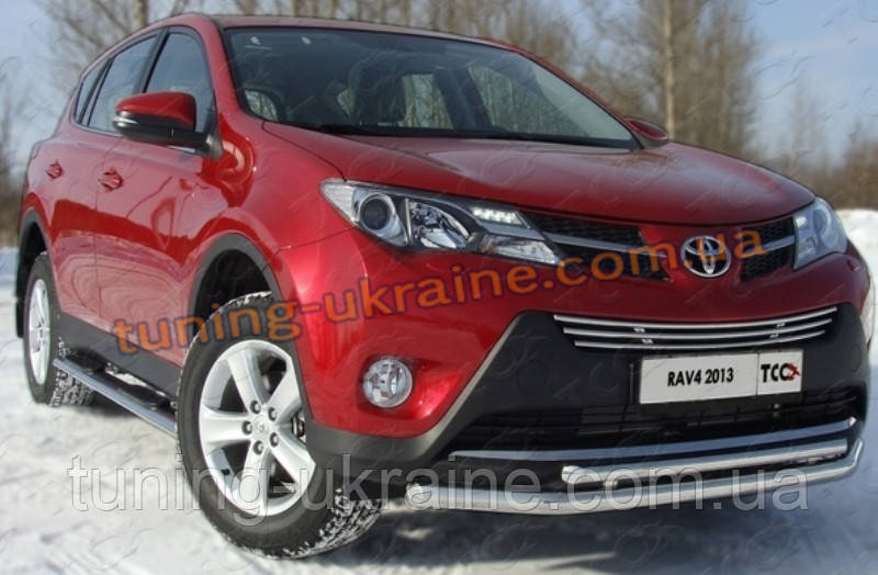 Защита переднего бампера труба двойная D60-42 на Toyota RAV 4 2013 - фото 1 - id-p326281858