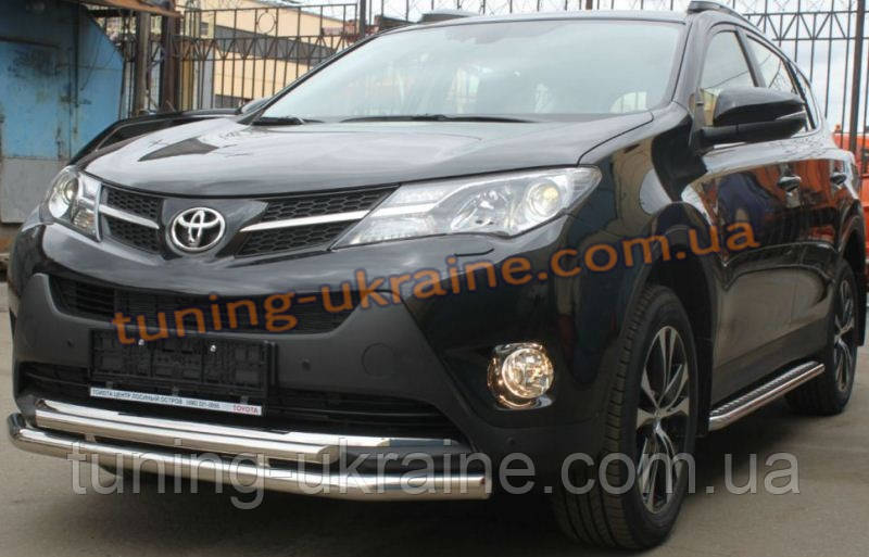 Защита переднего бампера труба двойная D60-42 на Toyota RAV 4 2013 - фото 2 - id-p326281858