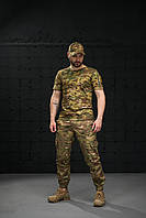 Камуфляжная форма мультикам, Военный демисезонный комплект штаны Terra футболка с липучками на плечах и кепка