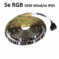 Светодиодная лента 5В 5050(30LED/м) IP65 RGB (чёрная основа)