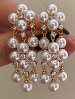 Кліпси сережки сережки (без проколювання) золотистий метал 4 см багато перлів ошатно