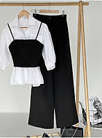 Женский брючный костюм-тройка (брюки, блузка и топ). Размеры: 40-42, 42-44, 46-48, 50-52.