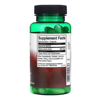 Swanson Alpha Lipoic Acid 600 mg 60 Caps, фото 3