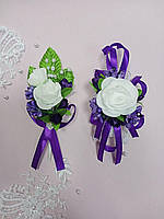 Свадебный набор для свидетелей в фиолетовом цвете (бутоньерка+браслет)