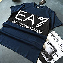 Літня футболка Blue Emporio Armani темно-синя бавовна брендова футболка для хлопця Армані Емпоріо принт EA7, фото 3