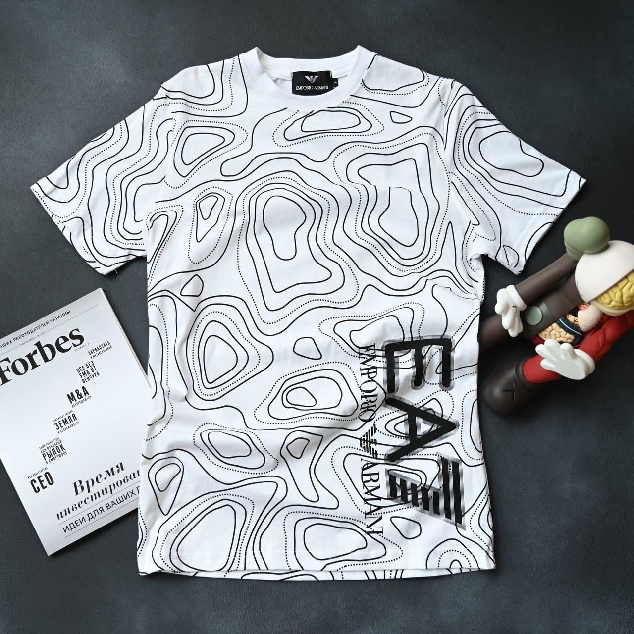 Літня футболка White Emporio Armani біла бавовна брендова футболка для хлопця Армані Ампоріо принт EA7