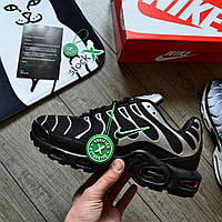 Мужские кроссовки Nike Air Max Plus TN Black Silver Green (Серые) Найк Аир Макс Плюс качественный текстиль