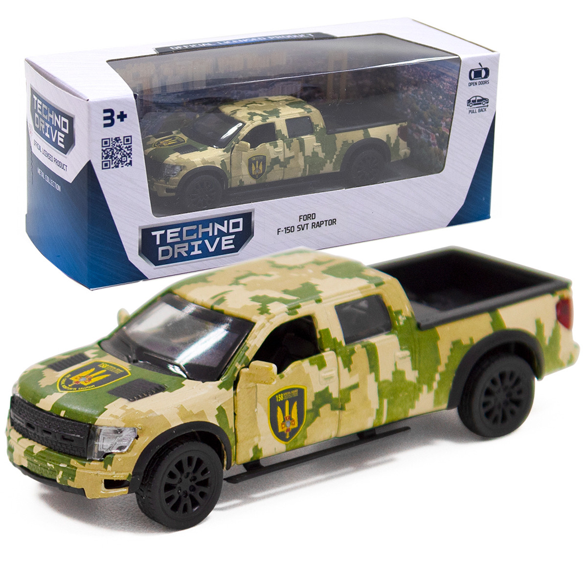 Машинка металева дитяча Ford F-150 SVT Raptor Мілитарі, відкриваються двері, 5*11*4см (250296), фото 1