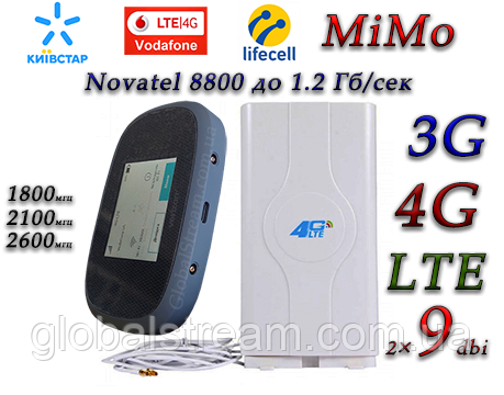 Комплект 4G+LTE+3G WiFi Роутер Verizon MiFi Novatel 8800 до 1.2 Гб/сек з антеною MIMO 2×9dbi