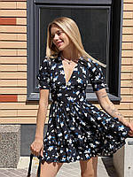 Легкое женское платье в цветочный принт рукав фонарик и пышная юбка софт Sms8543