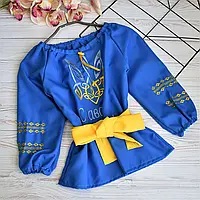 Вишиванка на дівчинку 116см 164см "Слава Україні" блакитна. Вишита блуза для дівчинки