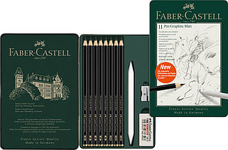 Набір матових чорнографитних олівців Faber-Castell Pitt Matt Graphite, в метал. коробці (НВ-14В), 115220