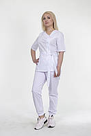 Женский медицинский костюм белого цвета с поясом (с 42 по 56 р)