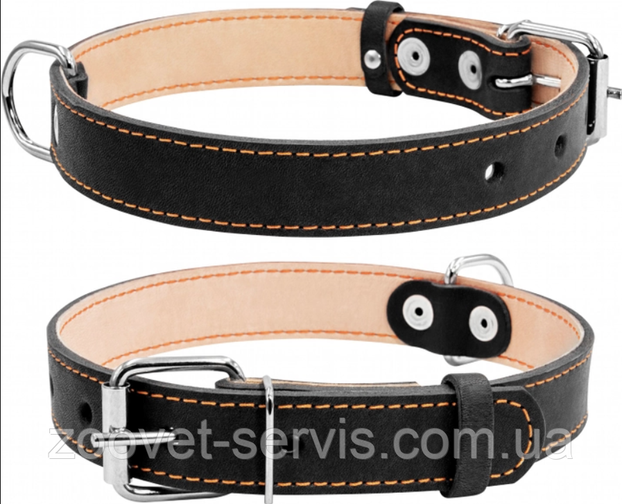 Нашийник для собак середніх і великих порід шкіряний подвійний 25мм чорний, довжина 38-50 см 02291 CoLLar, фото 1