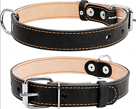 Нашийник для собак середніх і великих порід шкіряний подвійний 25мм чорний, довжина 38-50 см 02291 CoLLar