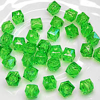 Бусины акриловые граненые куб 11 мм, зеленые (20 шт)